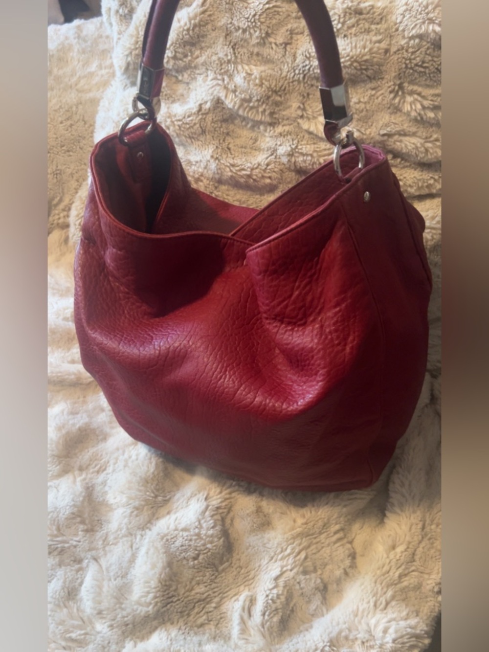 NEW | Yves Saint Laurent | Plush Red Crimson Leather Shoulder Handbag Women’s - Picture 15 of 15